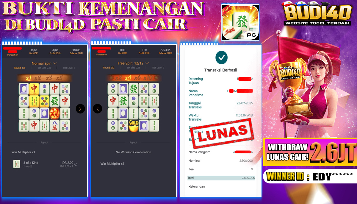 BUDI4D JACKPOT SLOT PGSOFT MAHJONG WAYS Rp.2.600.000,- LUNASS